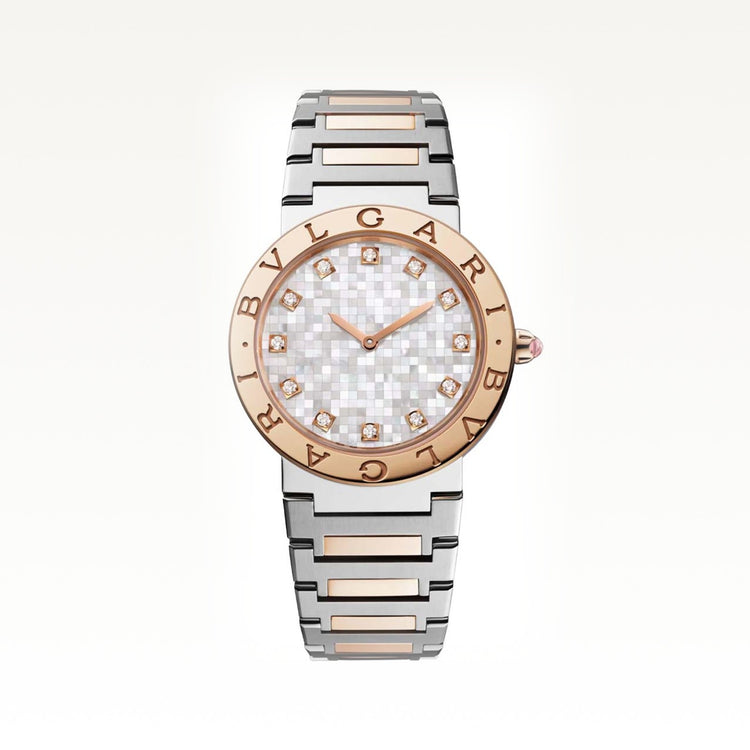 Bvlgari Bvlgari Quartz, Mother of Pearl Dial with 12 Diamonds, Steel and Gold Bracelet