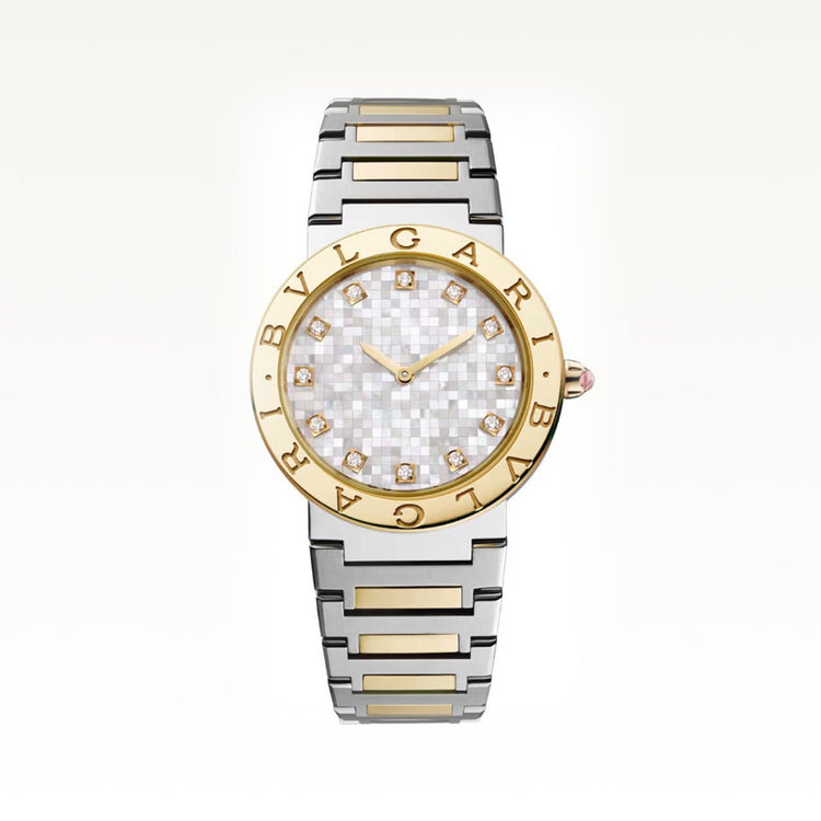 Bvlgari Bvlgari Quartz 35mm, Mother of Pearl Dial with 12 Diamonds, Steel and Gold Bracelet
