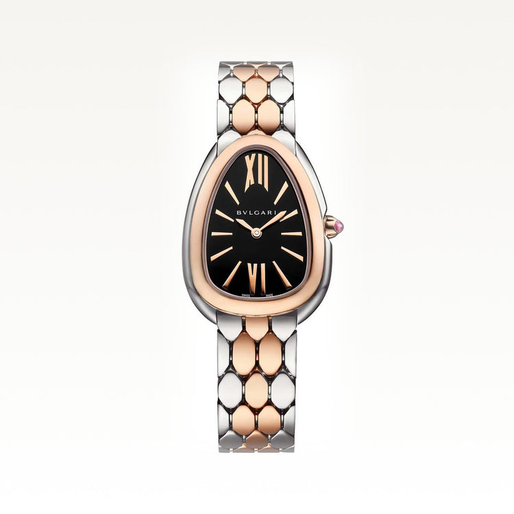 Serpenti Seduttori Quartz 33mm, Black Dial, Steel and Gold Bracelet