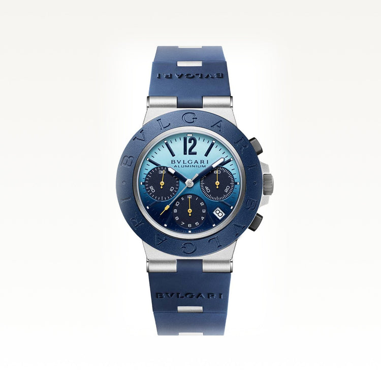 Bvlgari Aluminium Automatic Chronograph 40mm, Blue Dial, Blue Rubber Strap