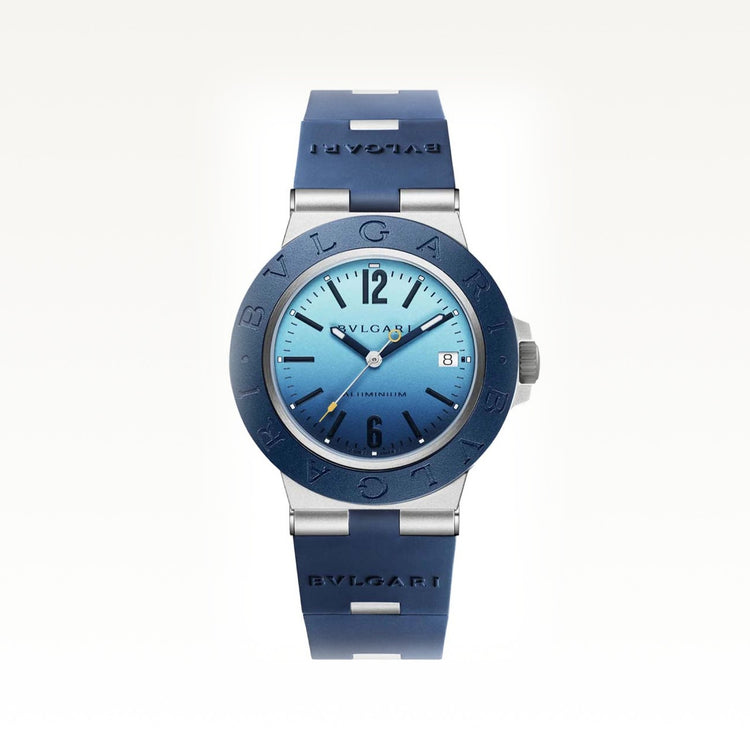 Bvlgari Aluminium Automatic 40mm, Blue Dial, Blue Rubber Strap
