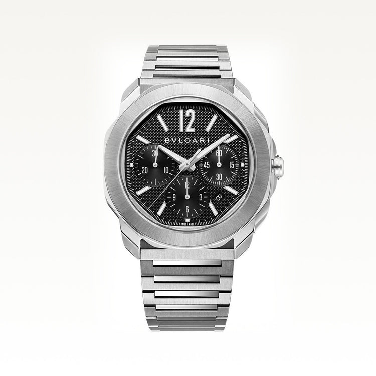 Octo Roma Automatic Chronograph 42mm, Black Dial, Steel Bracelet