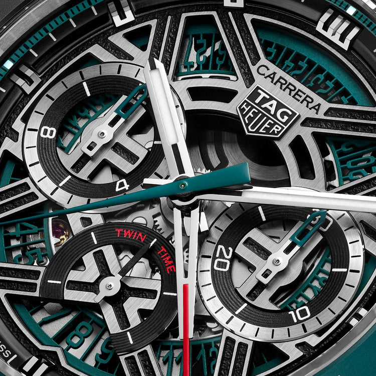 TAG Heuer Carrera Chronograph Extreme Sport Twin-Time 44mm CBU2084.FT6297 dial detail